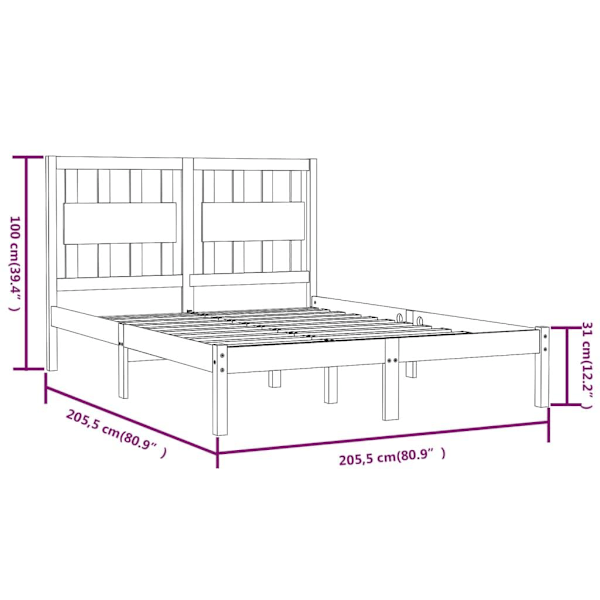 vidaXL Sängram grå massiv furu 200x200 cm Grå
