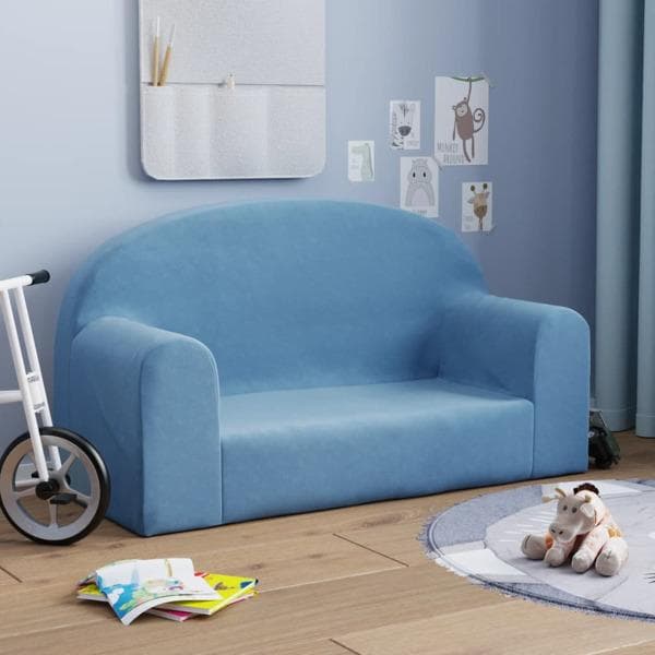 vidaXL Barnsoffa 2-sits blå mjuk plysch Blå