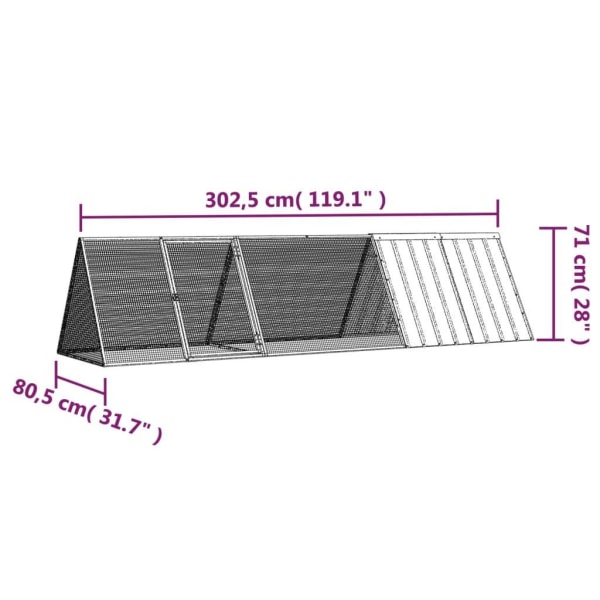vidaXL Kaninbur grå 302,5x80,5x71 cm galvaniserat stål Grå