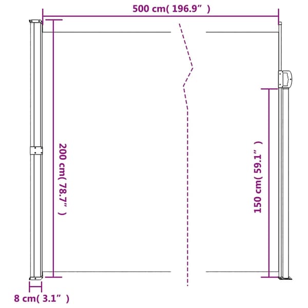 vidaXL Indragbar sidomarkis vit 200x500 cm Vit