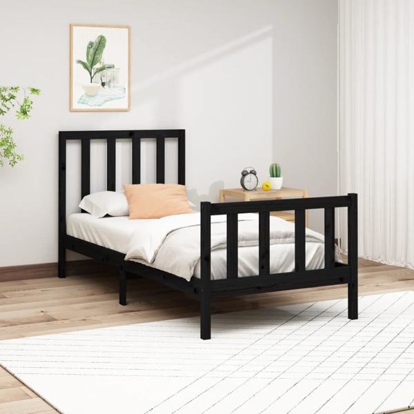 vidaXL Sängram svart massivt trä 90x200 cm enkelsäng Svart