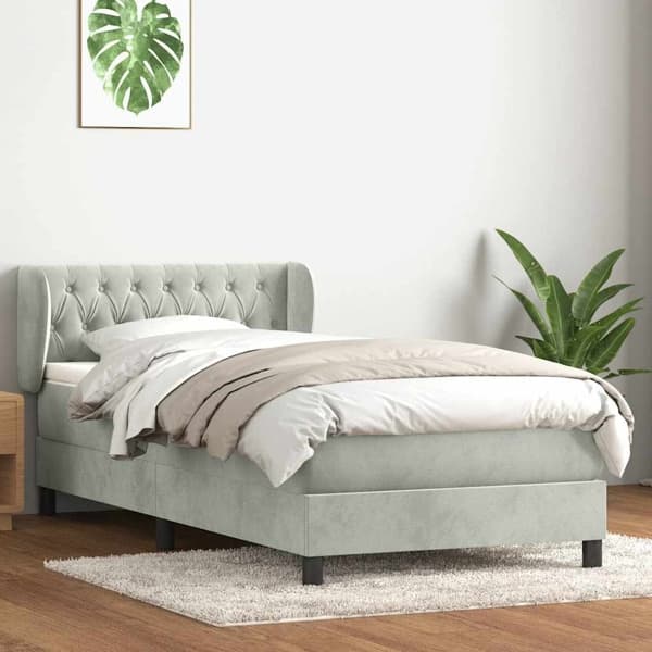 vidaXL Resårsäng med madrass ljusgrå 90x220 cm sammet Grå