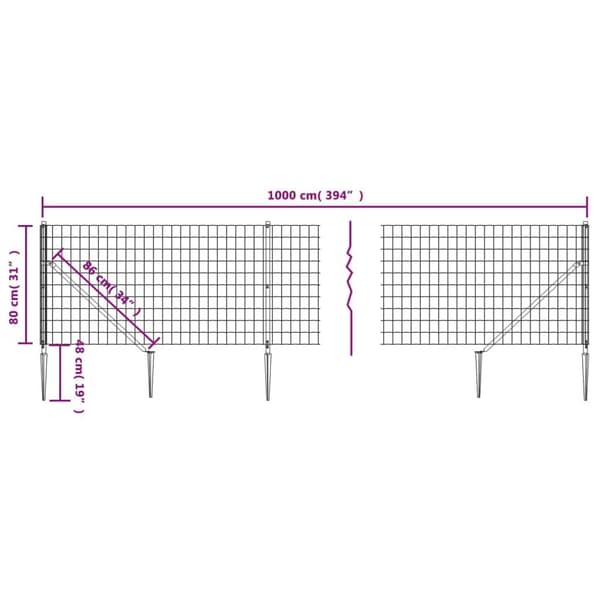 vidaXL Stängsel med markspett grön 0,8x10 m Grön