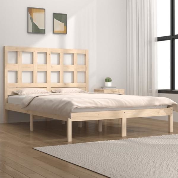 vidaXL Sängram massiv furu 120x190 cm Brun