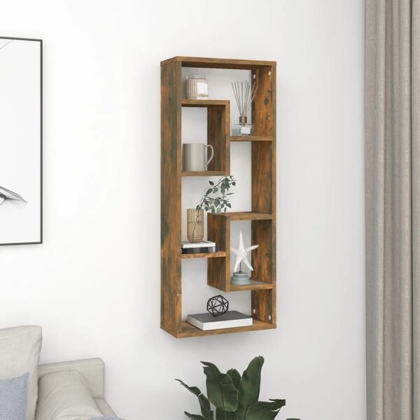 vidaXL Vägghylla rökfärgad ek 36x16x90 cm konstruerat trä Brun