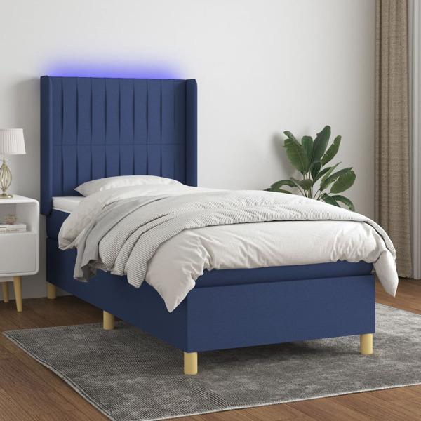 vidaXL Ramsäng med madrass & LED blå 90x190 cm tyg Blå