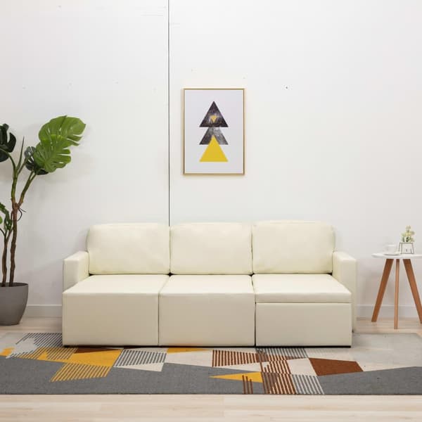 vidaXL Bäddsoffa modulär 3-sits gräddvit konstläder Creme