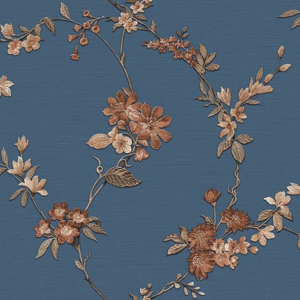 DUTCH WALLCOVERINGS Tapet Flower mörkblå och brons multifärg