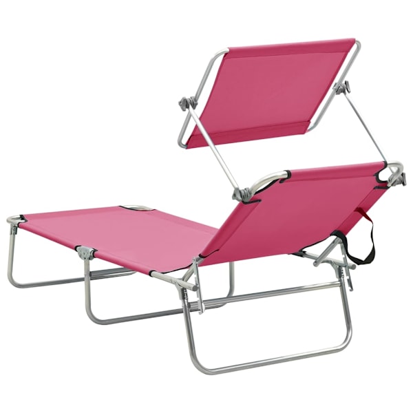 vidaXL Hopfällbar solsäng med tak stål magenta Rosa