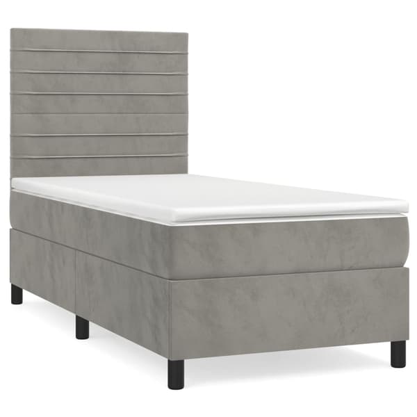 vidaXL Ramsäng med madrass ljusgrå 90x200 cm sammet Grå