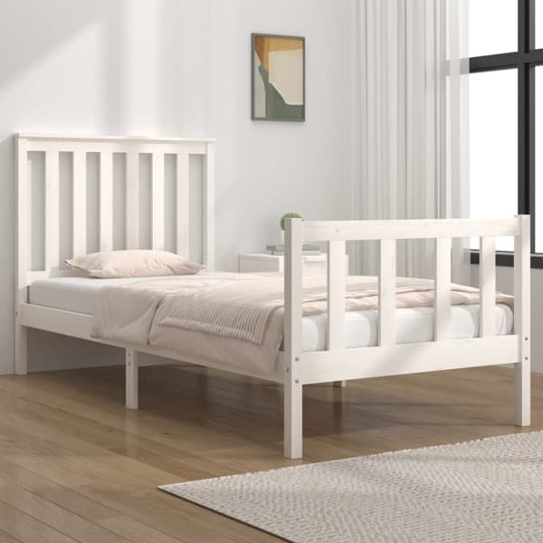 vidaXL Sängram vit massivt trä 75x190 cm Vit