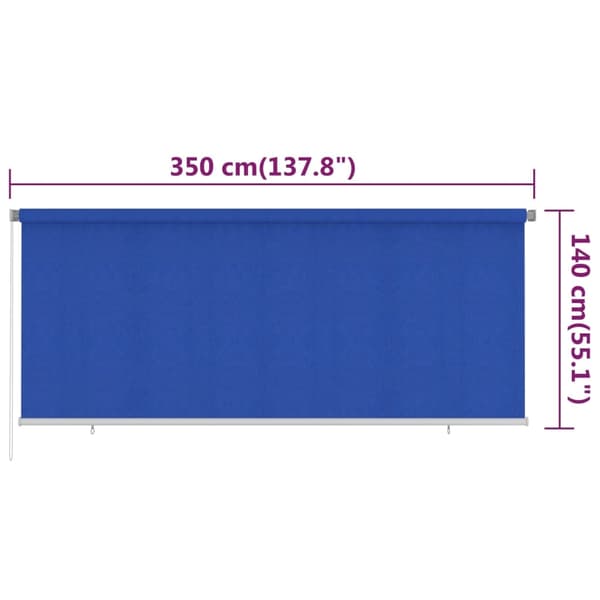 vidaXL Rullgardin utomhus 355 (B) x 140 (H) cm blå HDPE Blå