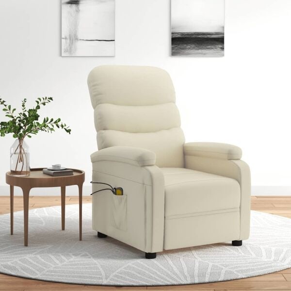 vidaXL Elektrisk massagefåtölj gräddvit konstläder Creme