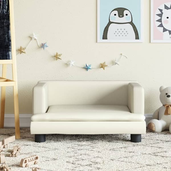 vidaXL Barnsoffa gräddvit 60x40x30 cm konstläder Kräm