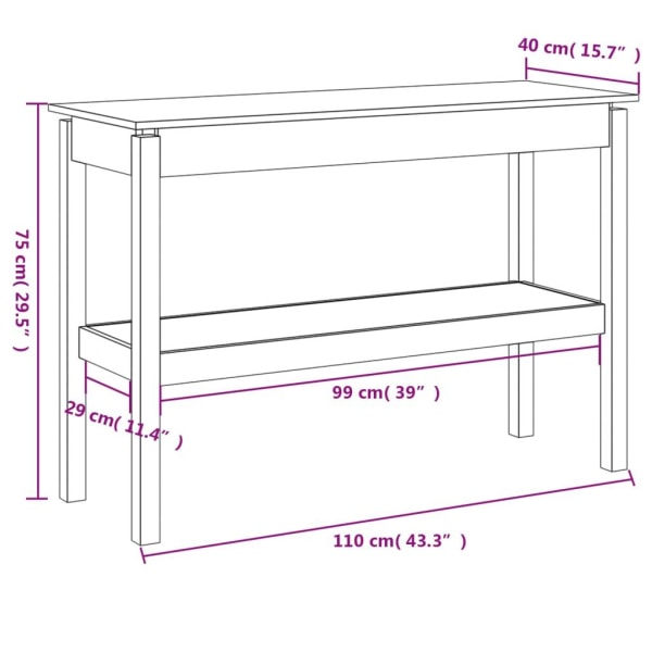 vidaXL Konsolbord vit 110x40x75 cm massiv furu Vit