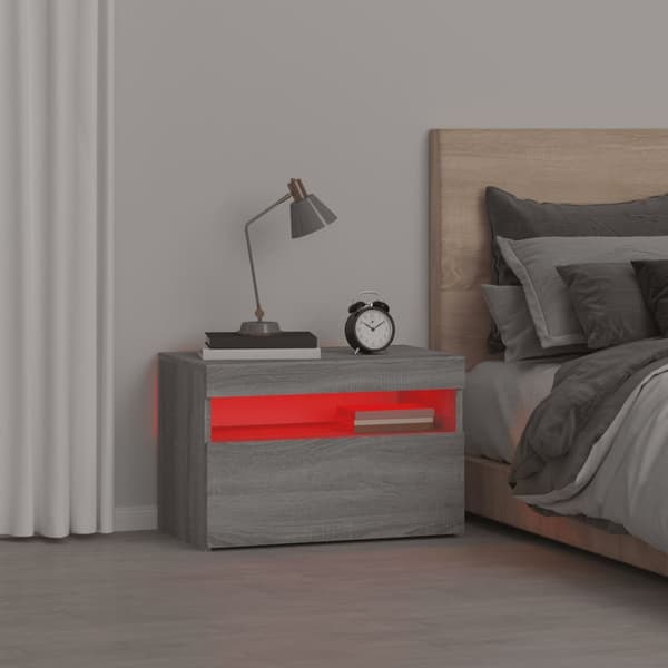 vidaXL Sängbord med LED-belysning grå sonoma 60x35x40 cm Grå