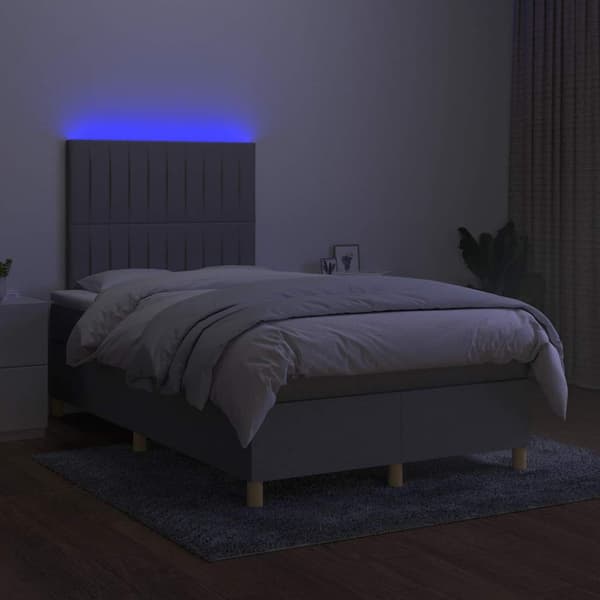 vidaXL Ramsäng med madrass & LED ljusgrå 120x190 cm tyg Grå