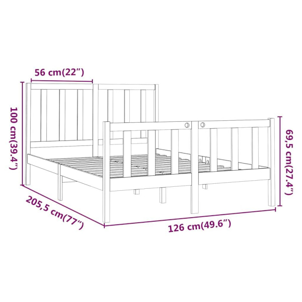 vidaXL Sängram vit massiv furu 120x200 cm enkelsäng Vit