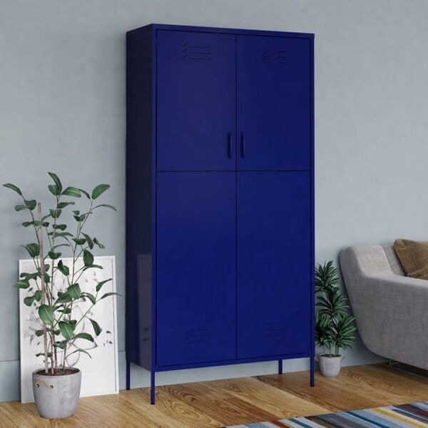 vidaXL Garderob 90x50x180 cm marinblå stål Blå