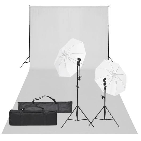 vidaXL Fotostudio med lampor och bakgrund Svart