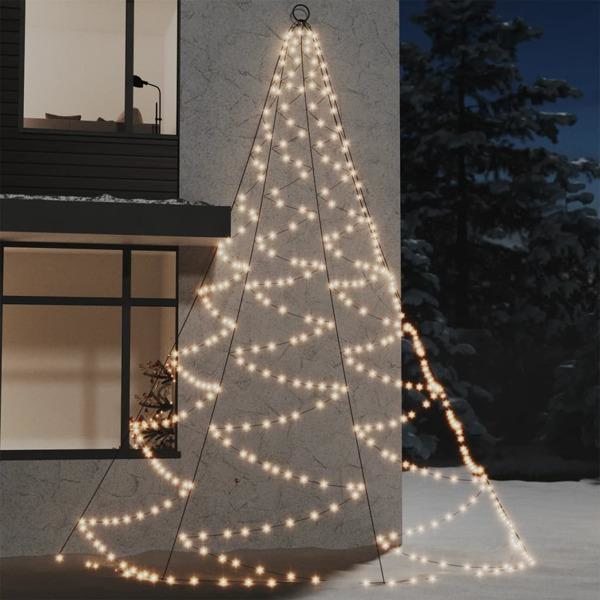 vidaXL Hängande julgran med metallkrok 720 varmvita LED 5 m inne/ute Vit