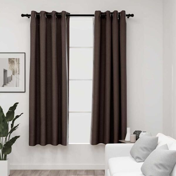 vidaXL Mörkläggningsgardin med öljetter linnelook 2 st taupe 140x175cm Taupe
