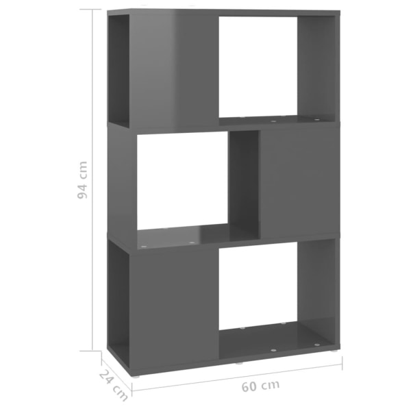 vidaXL Bokhylla/Rumsavdelare grå högglans 60x24x94 cm konstruerat trä grå