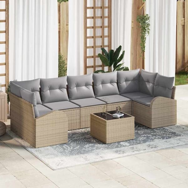 vidaXL Trädgårdsoffset 8 st Beige konstrotting Beige