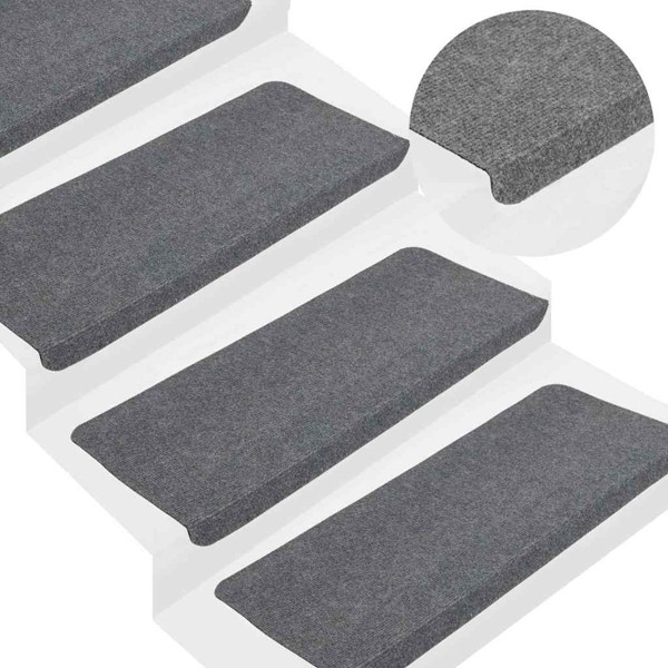 vidaXL Trappstegsmattor självhäftande 15 st 65x24,5x3,5 cm grå grå
