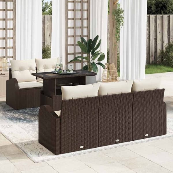 vidaXL Trädgårdsoffset 6 st Brun Poly Rattan Brun