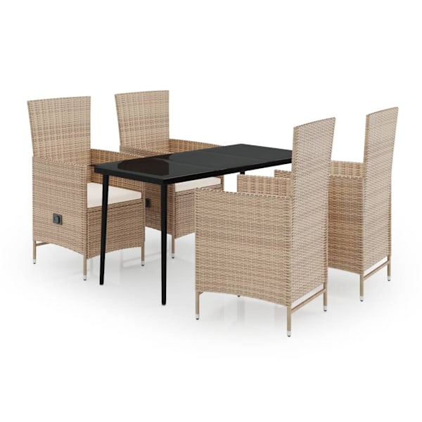 vidaXL Matgrupp för trädgården med dynor 5 delar beige Beige