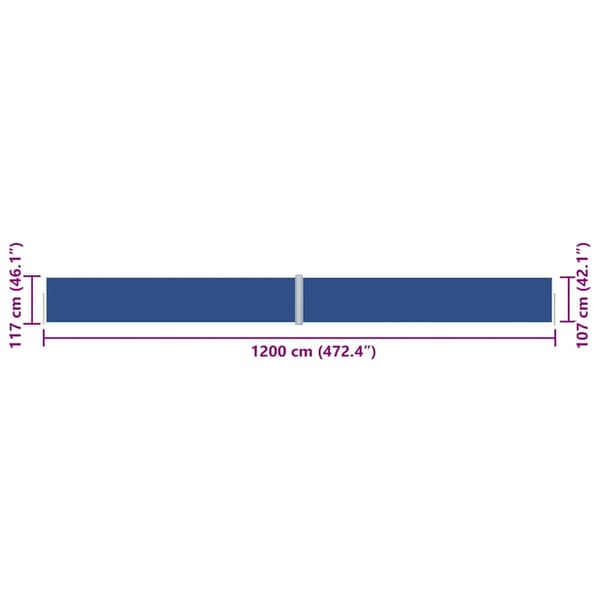 vidaXL Infällbar sidomarkis blå 117x1200 cm Blå