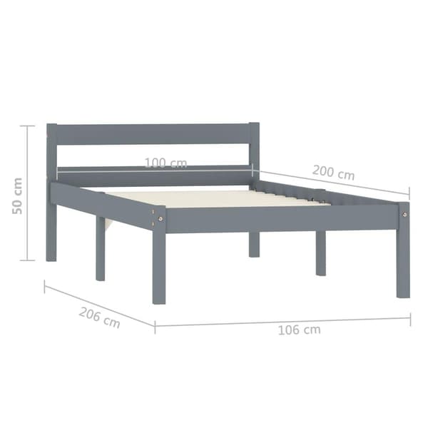 vidaXL Sängram grå massiv furu 100x200 cm grå