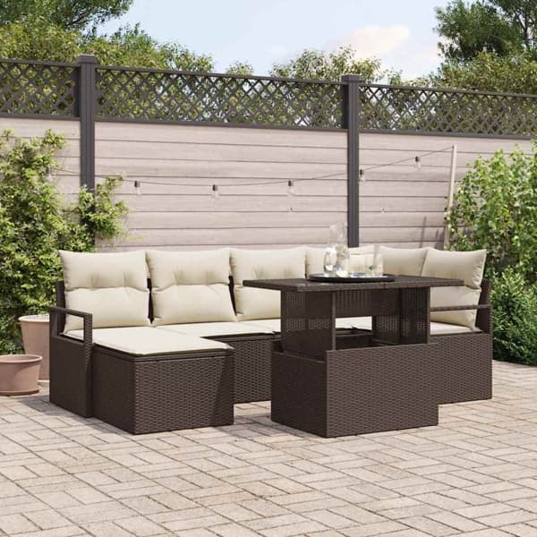 vidaXL Trädgårdsoffset med lagring 7 pcs Brun Poly rattan Brun