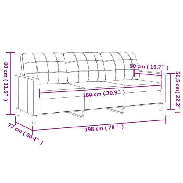 vidaXL 3-sitssoffa svart 180 cm tyg Svart