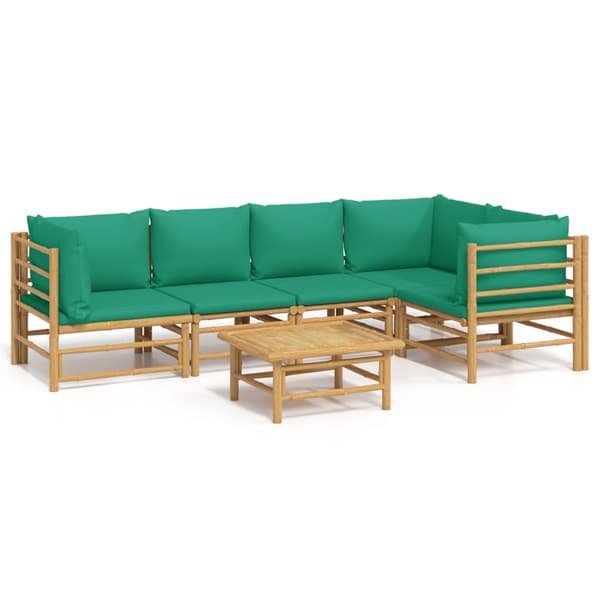 vidaXL Loungegrupp 6 delar gröna dynor bambu Brun