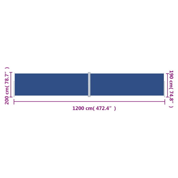 vidaXL Infällbar sidomarkis 200x1200 cm blå Blå