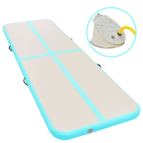 vidaXL Uppblåsbar gymnastikmatta med pump 400x100x10 cm PVC grön Grön