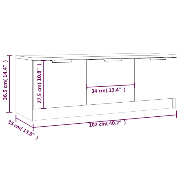 vidaXL Tv-bänk rökfärgad ek 102x35x36,5 cm konstruerat trä Brun