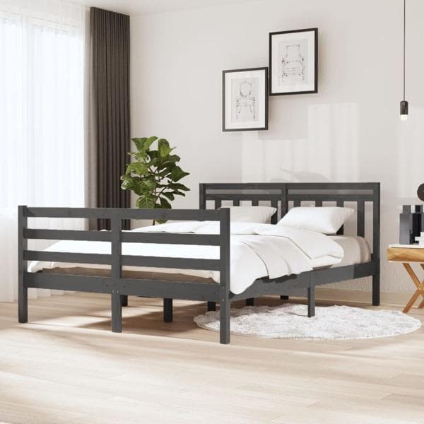 vidaXL Sängram grå massivt trä 140x190 cm Grå