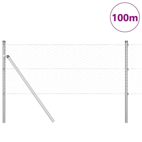 vidaXL Hexagonalt staket markfäste 100 x 0,6 m Galvaniserat stål Mesh Silver