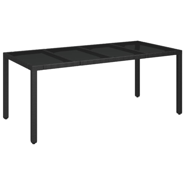 vidaXL Trädgårdsbord med glasskiva svart 190x90x75 cm konstrotti Svart