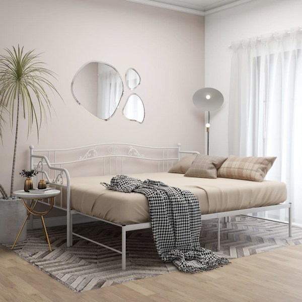 vidaXL Utdragbar sängram bäddsoffa vit metall 90x200 cm Vit