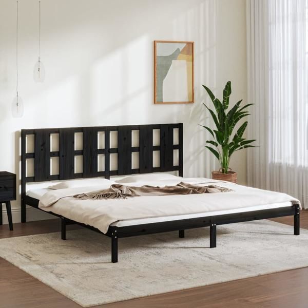 vidaXL Sängram svart massiv furu 200x200 cm Svart