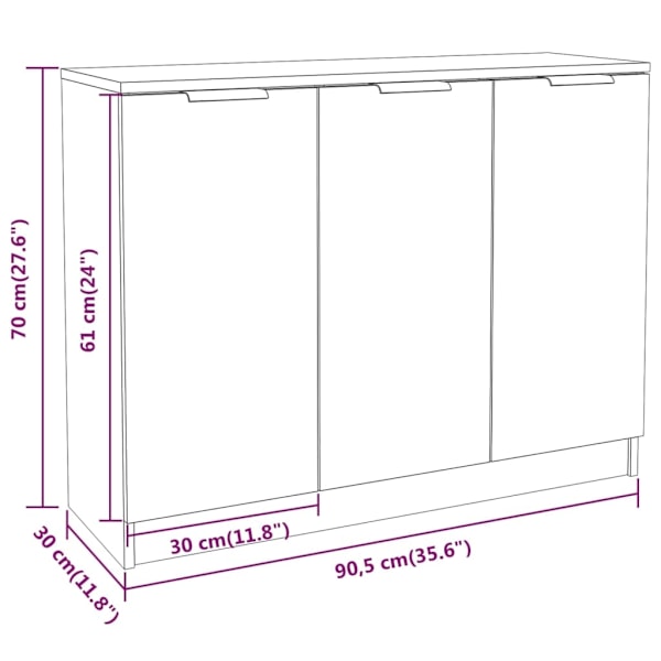 vidaXL Skänk brun ek 90,5x30x70 cm konstruerat trä Brun