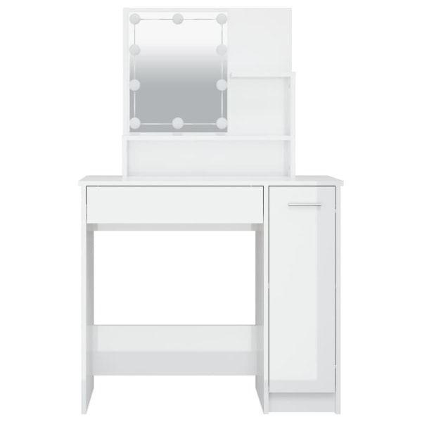 vidaXL Sminkbord med LED vit högglans 86,5x35x136 cm Vit