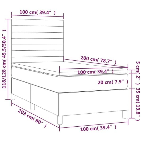 vidaXL Ramsäng med madrass & LED mörkgrå 100x200 cm tyg Grå