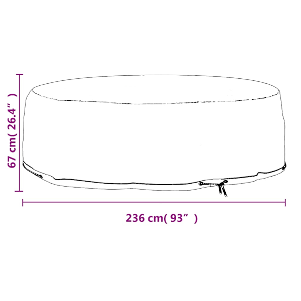 vidaXL Överdrag till loungegrupp 10 öljetter Ø236x67 cm rund Svart