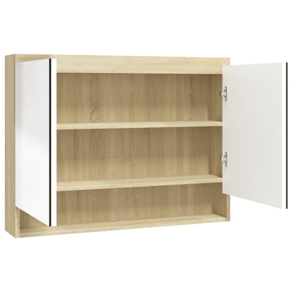 vidaXL Spegelskåp för badrum vit och ek 80x15x60 cm MDF Vit