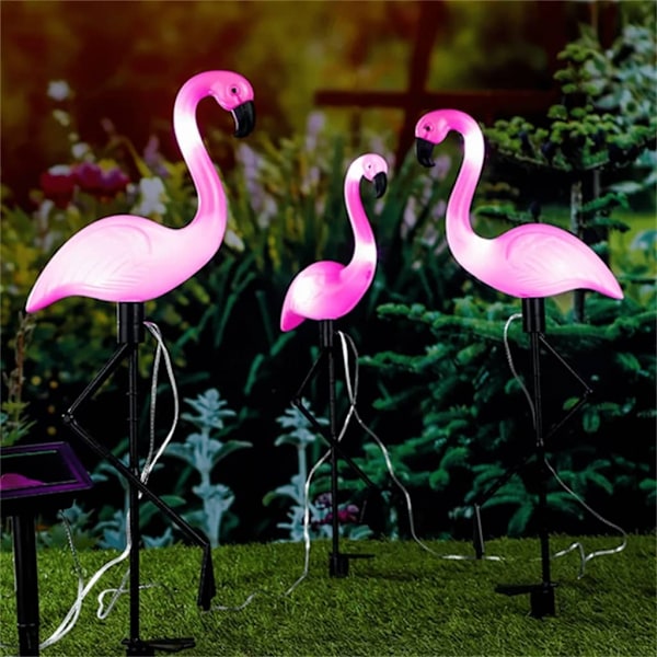 HI Soldriven LED trädgårdsflamingo 3 st Rosa